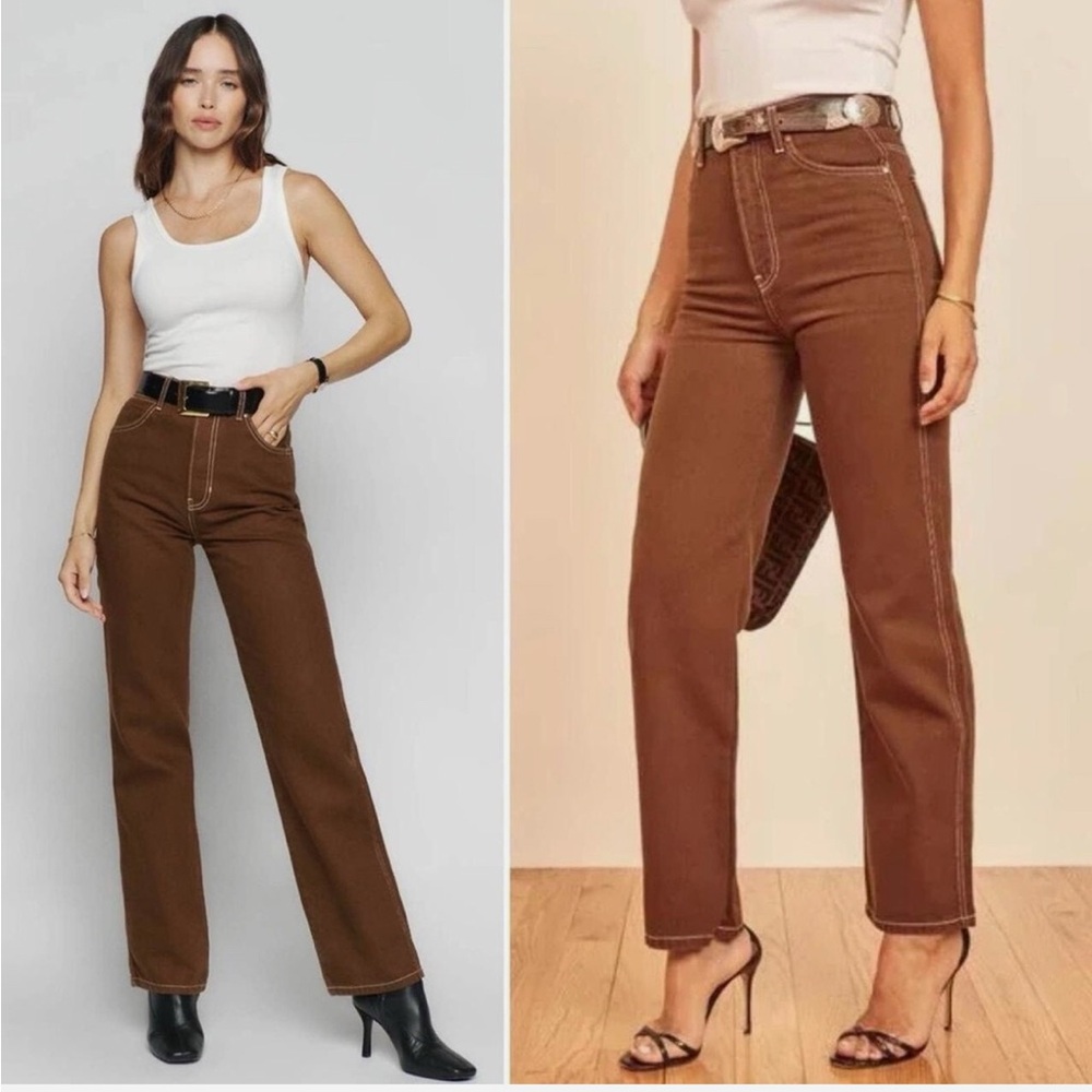 Reformation cowboy high rise straight jeans brown